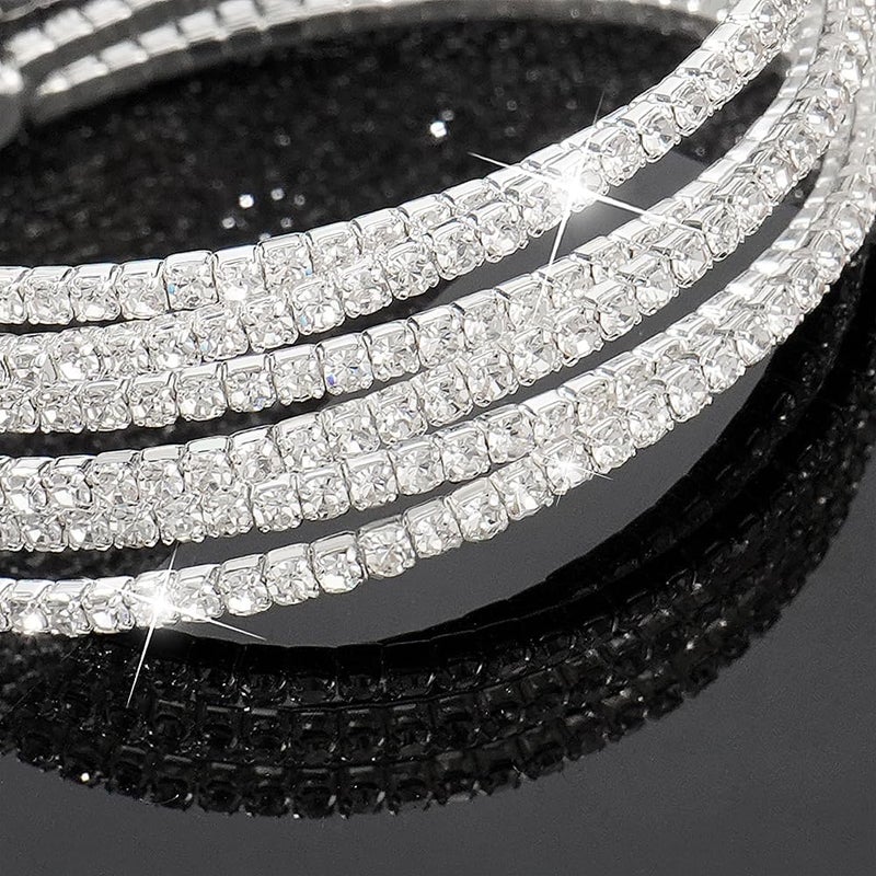 Suyi Rhinestone Bracelet for Women Silver Multilayer Cuff Bracelet Craystal Braidal Bracelets - Image 5